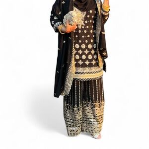 India Boutique Black and Gold Embellished Dress .stone ,Sequance work